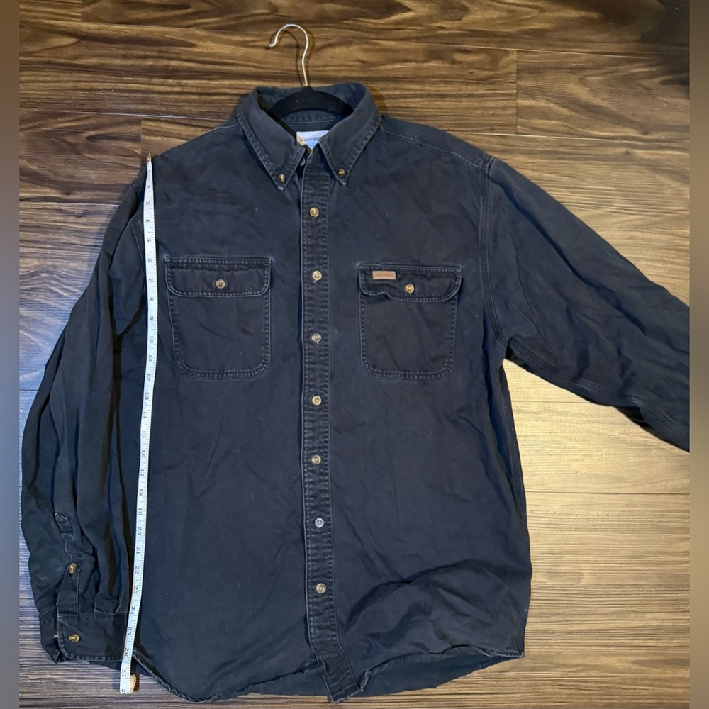 Men’s Carhartt Dark Blue Button-Up Shirt with Chest Pockets Large Tall - Picture 3 of 5